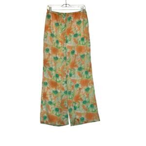 Urban Outfitters orange green floral wide leg pull on pants size Small